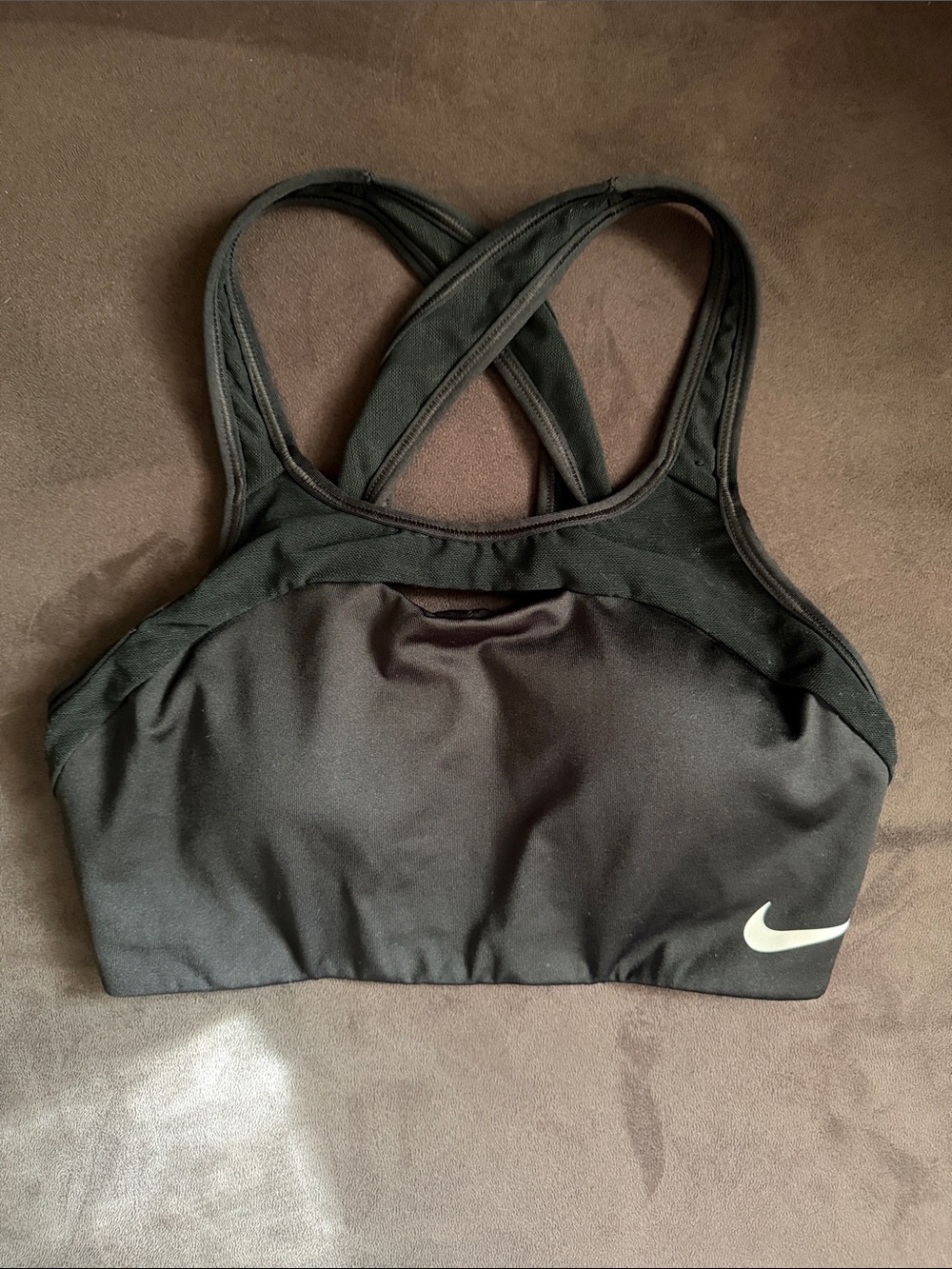 Nike Black Cross-Back Sports Bra with White Swoosh